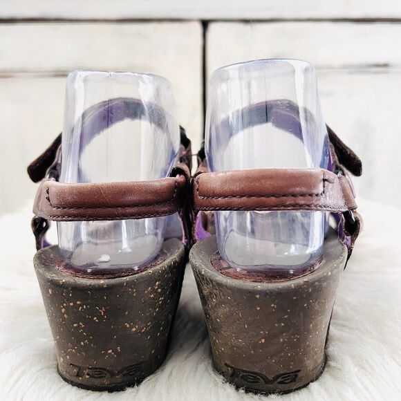 Teva Cabrillo Brown Leather Strappy Wedge Sandals Comfort - Size 8 - Picture 5 of 8